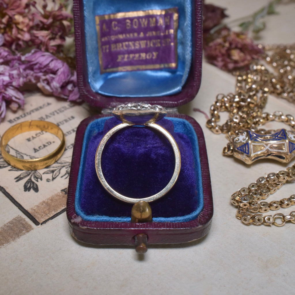 Antique Georgian 9ct Gold And Silver Black Dot Paste Flower Ring Circa 1800