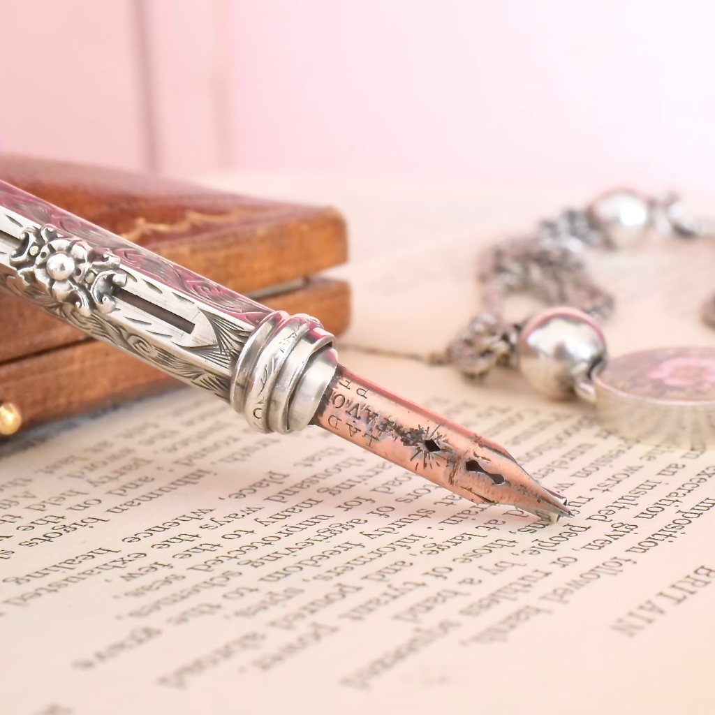 Antique Edwardian Sterling Silver Combination Dip Pen And Propelling Pencil 1904