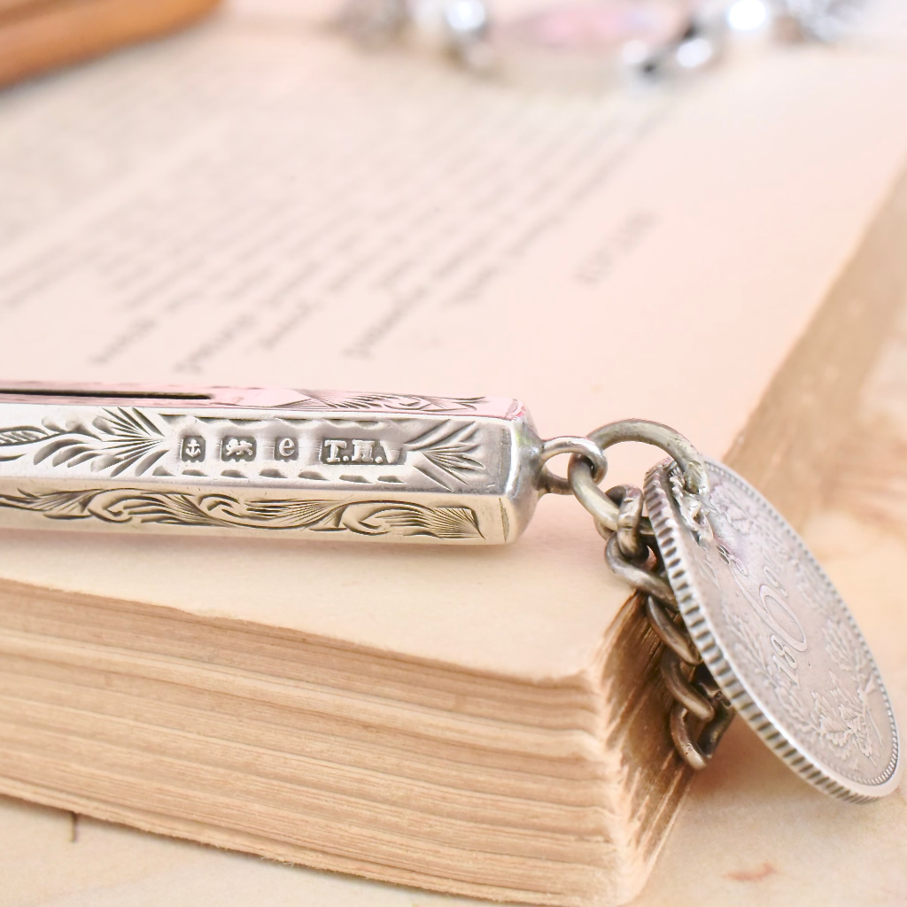 Antique Edwardian Sterling Silver Combination Dip Pen And Propelling Pencil 1904