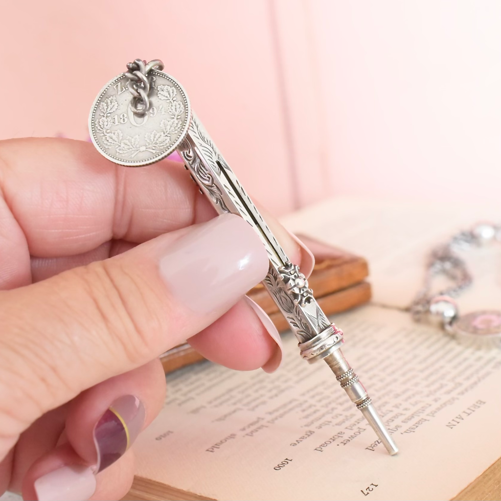 Antique Edwardian Sterling Silver Combination Dip Pen And Propelling Pencil 1904