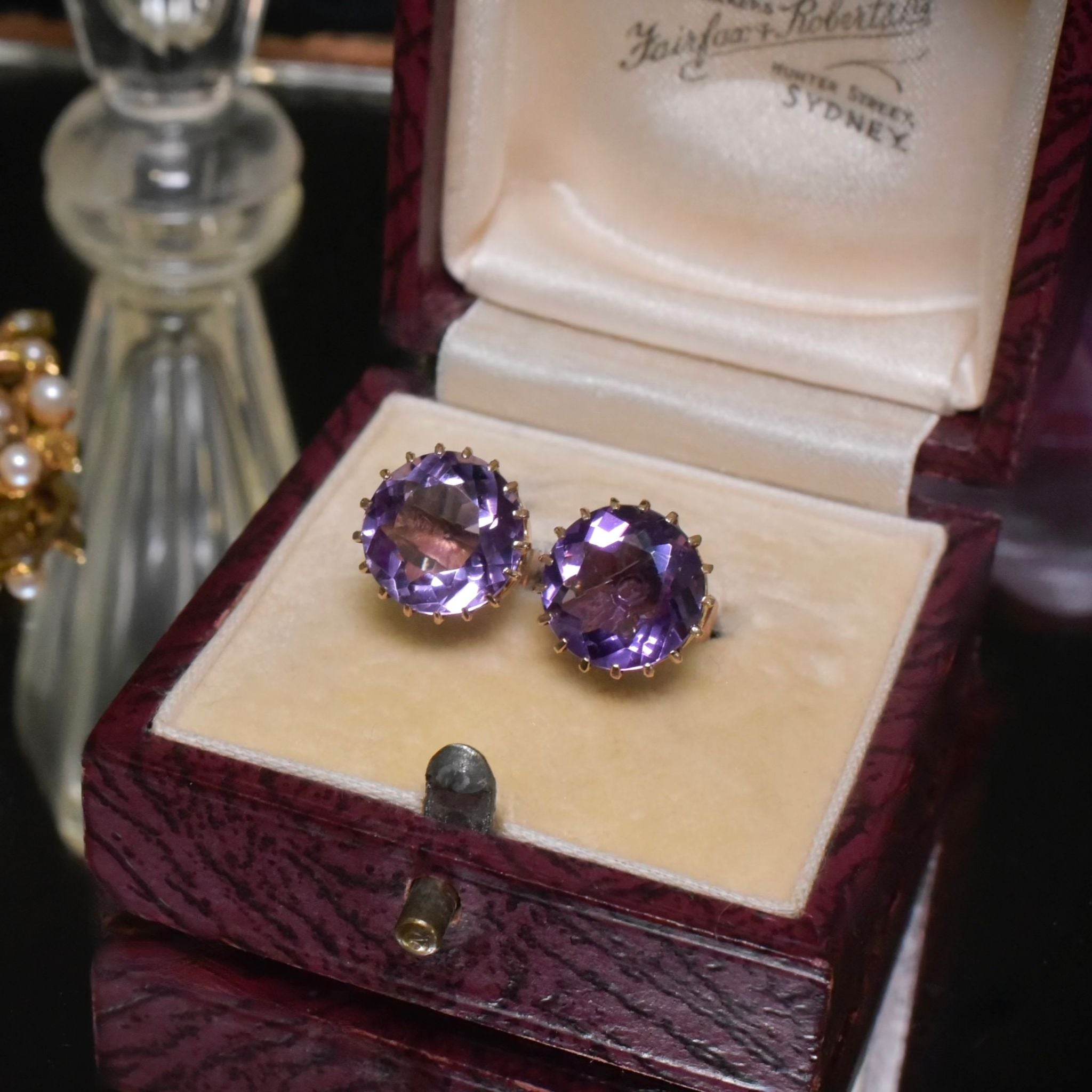 Antique Edwardian 9ct Rose Gold And Amethyst Earrings circa 1910