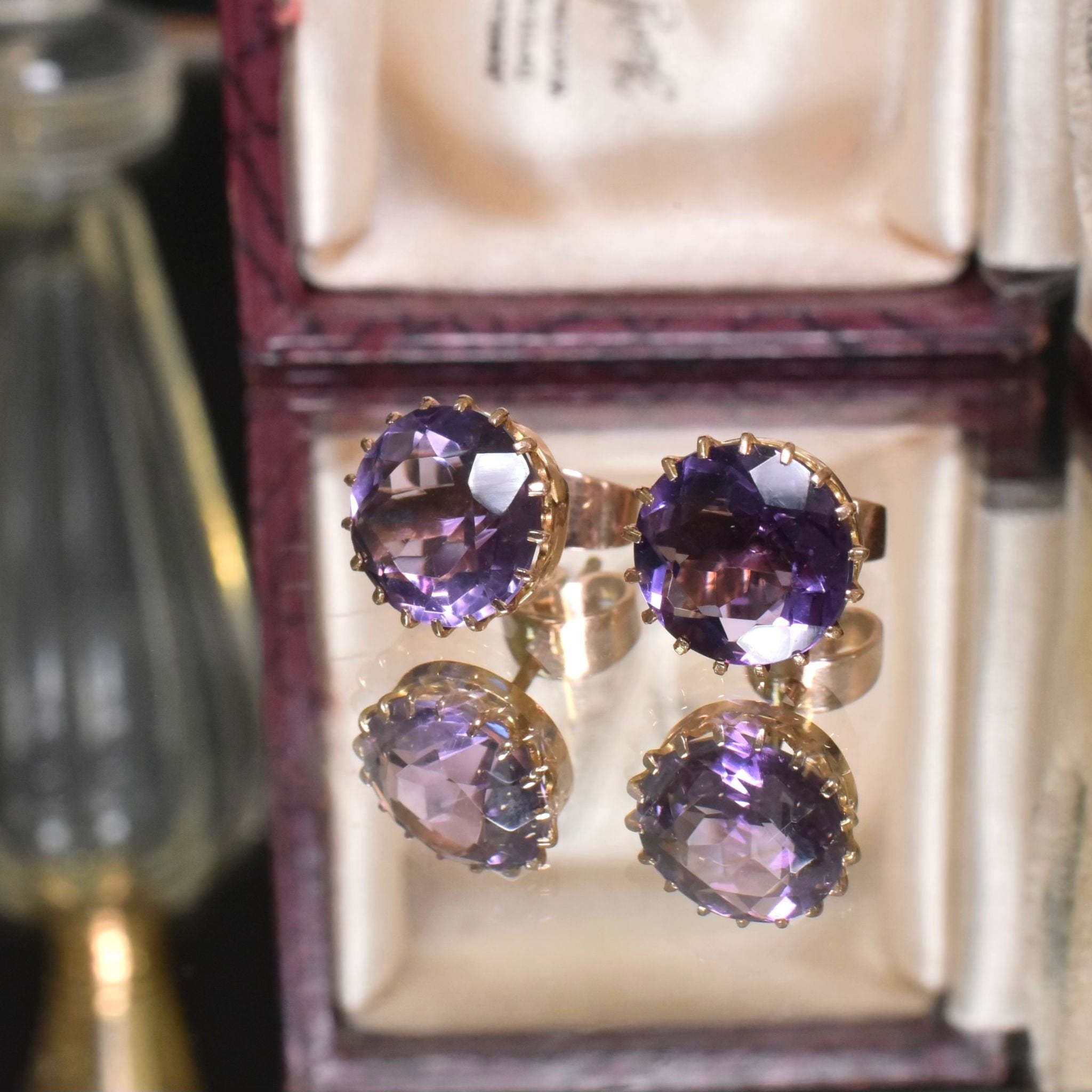 Antique Edwardian 9ct Rose Gold And Amethyst Earrings circa 1910