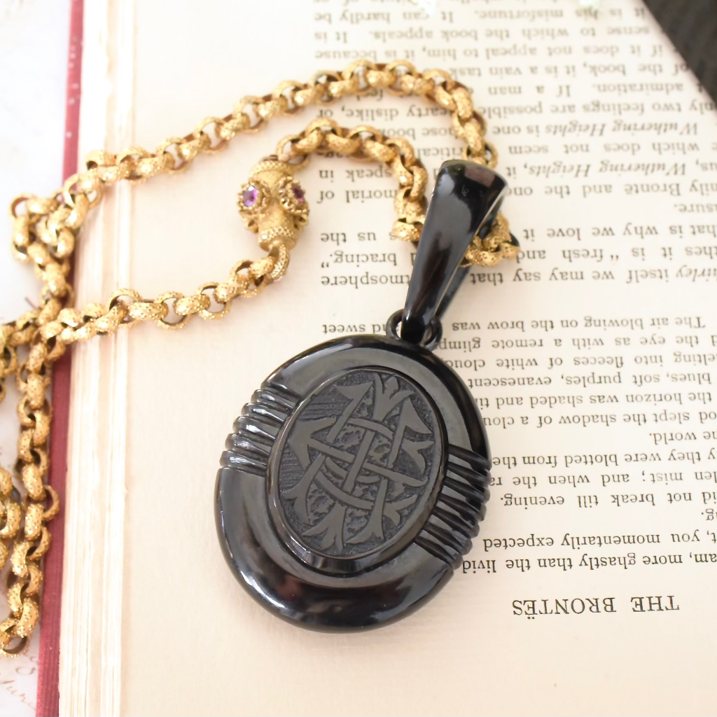 Antique Victorian Whitby Jet ‘Amity, Eternity, Infinity Locket Circa 1880-90