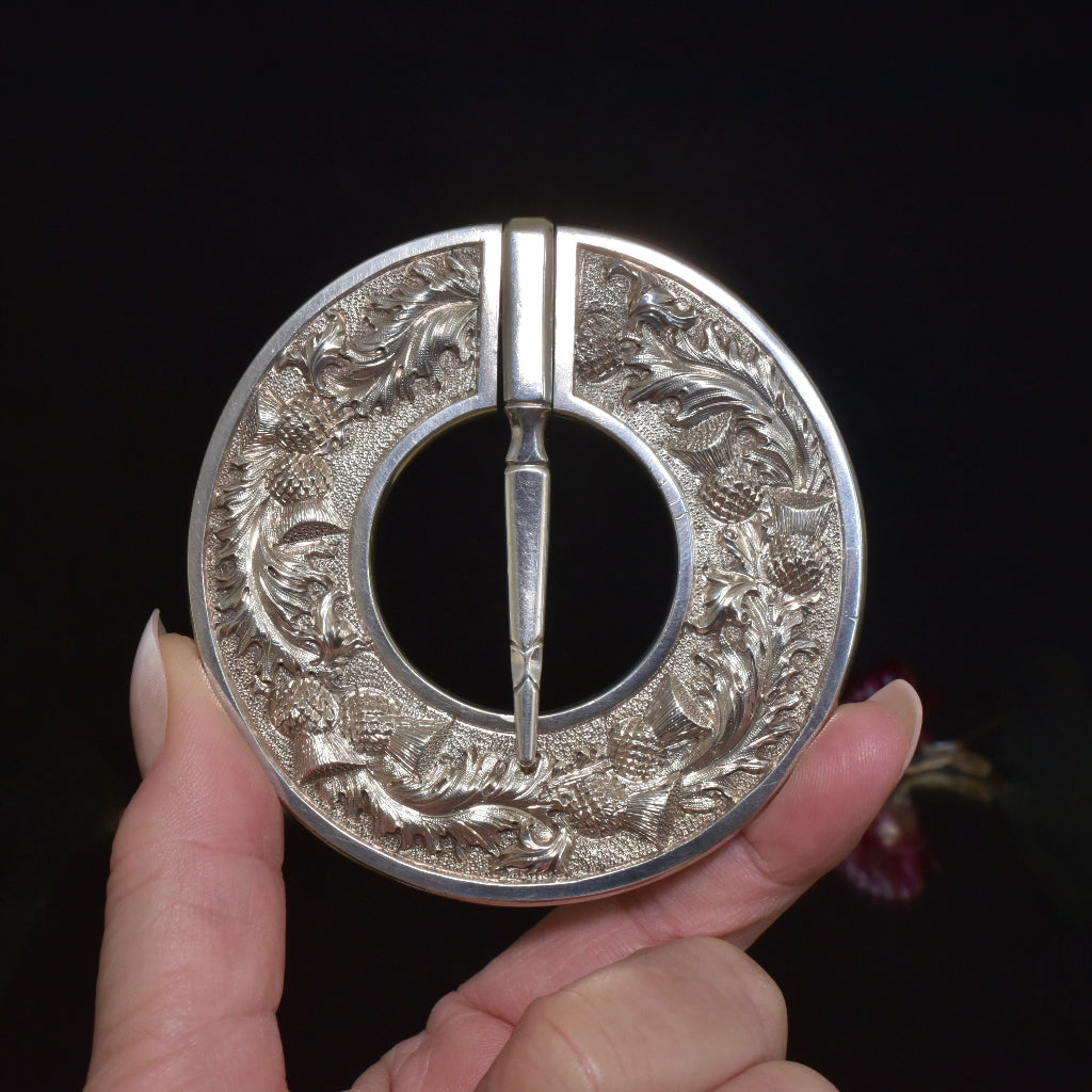 An Important Antique Georgian Scottish Sterling Silver Annular Plaid Cloak Clasp - Edinburgh 1826