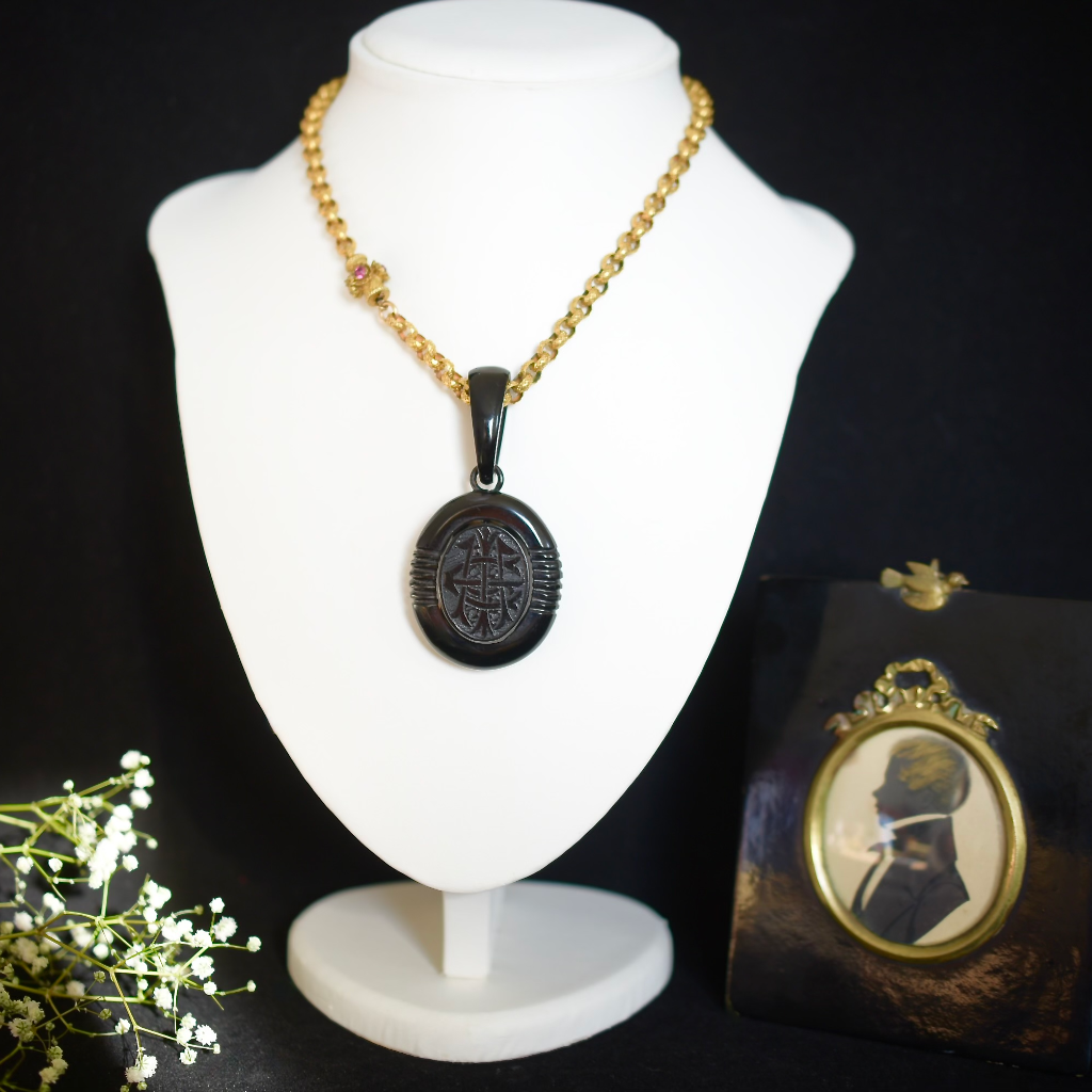 Whitby Jet Locket Antique Victorian Whitby Jet ‘Amity, Eternity, Infinity Locket Circa 1