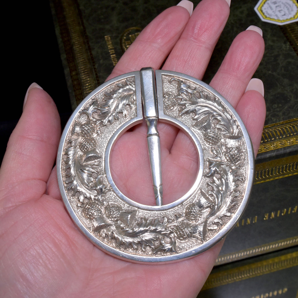 An Important Antique Georgian Scottish Sterling Silver Annular Plaid Cloak Clasp - Edinburgh 1826