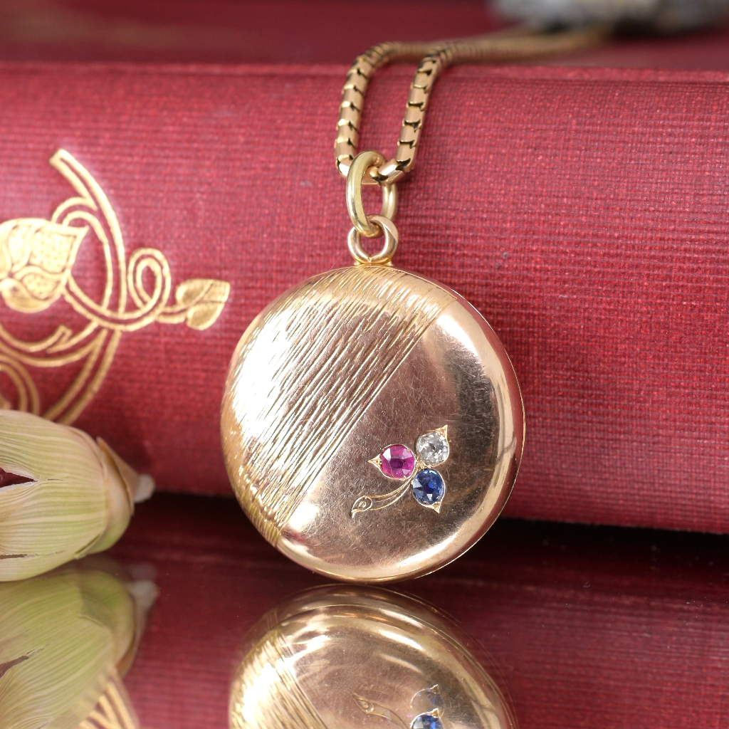 Antique Art Nouveau 15ct Gold Diamond Ruby Sapphire Locket Circa 1890-1910-15