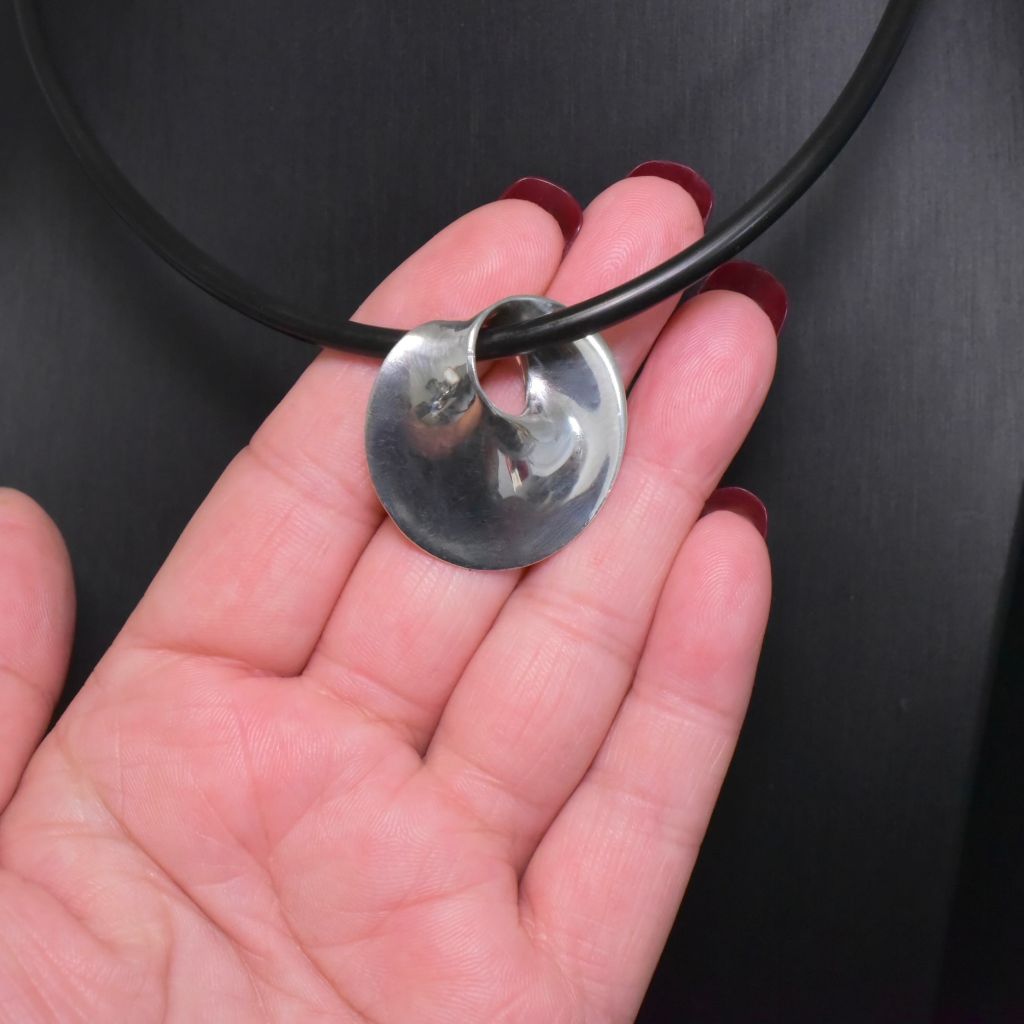 Stunning Georg Jensen MÖBIUS Pendant And Cord - Designed by Vivianna Torun Bülow-Hübe Pendant # 374