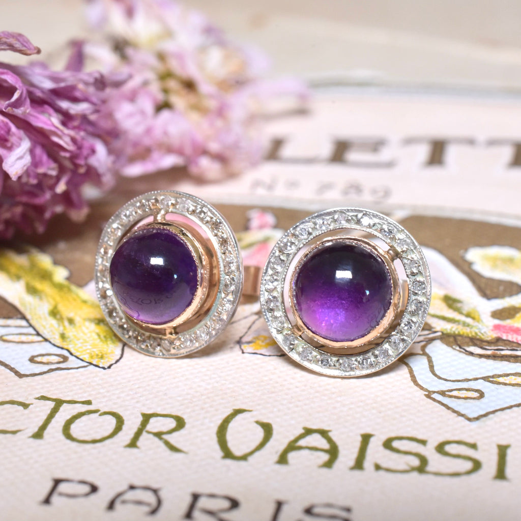 Antique 15ct Rose Gold And Silver Diamond & Amethyst Earrings Circa 1910-1920’s