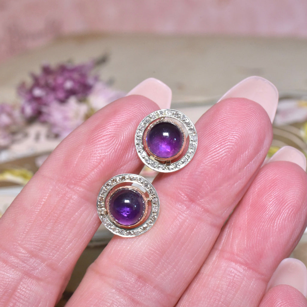 Antique 15ct Rose Gold And Silver Diamond & Amethyst Earrings Circa 1910-1920’s