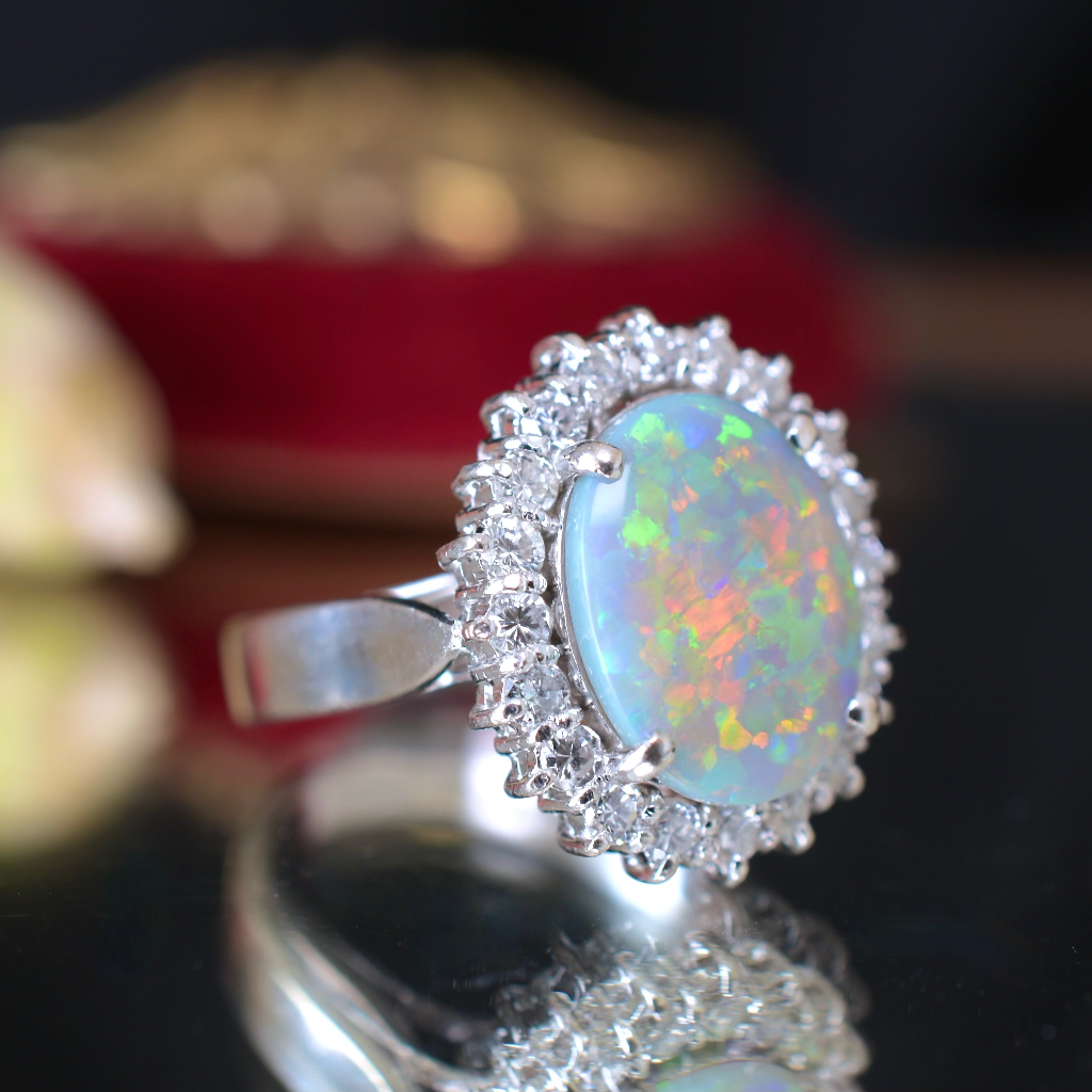 Contemporary 18ct White Gold Solid Dark Opal And Diamond Ring Independent Valuation Included In Purchase For $14,500 AUD