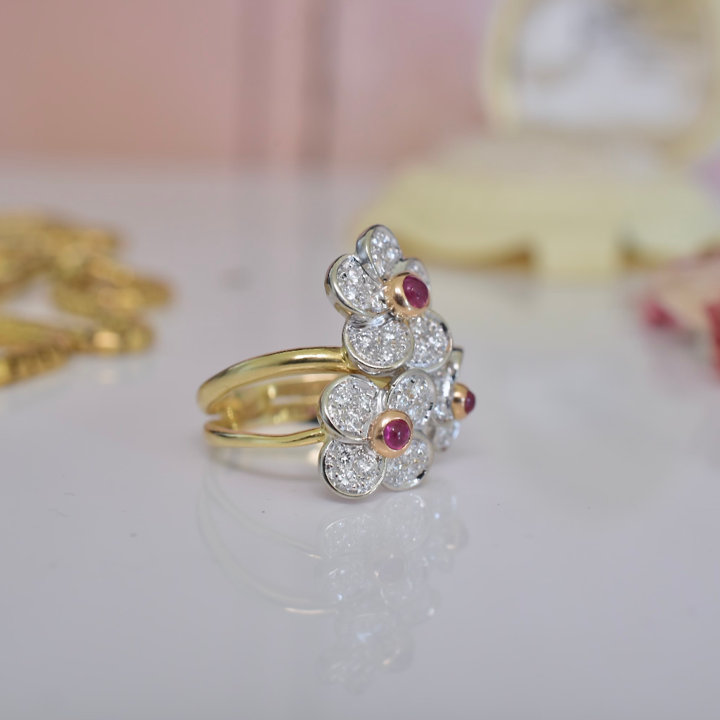 Contemporary 18ct Yellow And White Gold Diamond And Ruby Ring Independent Retail Valuation Included For $5,370 AUD