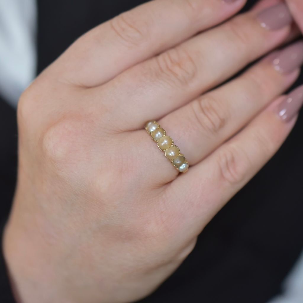 Antique Georgian 15ct Yellow Gold Half Hoop Natural Half Pearl Ring Circa 1815-25