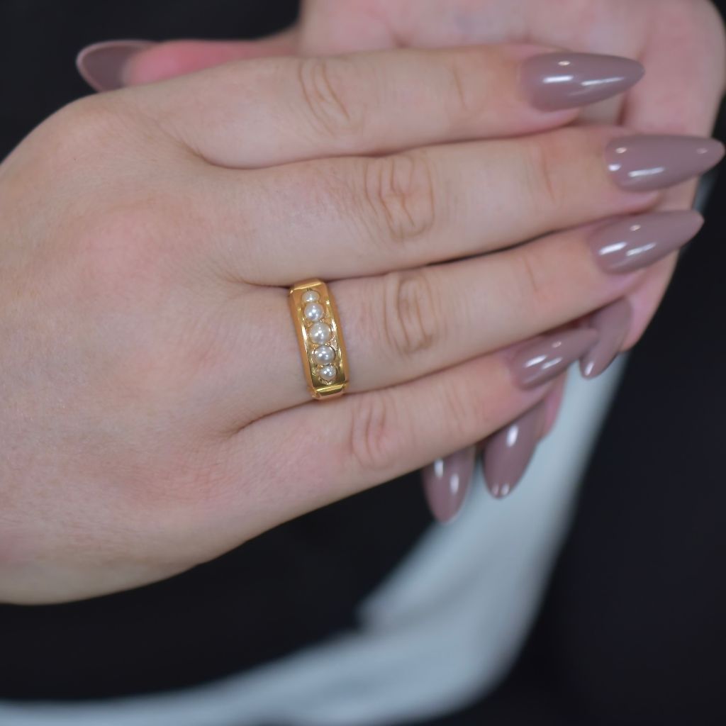Antique Victorian 15ct Gold And Natural Half Pearl Ring - Hollis & Newman (Chester) 1883