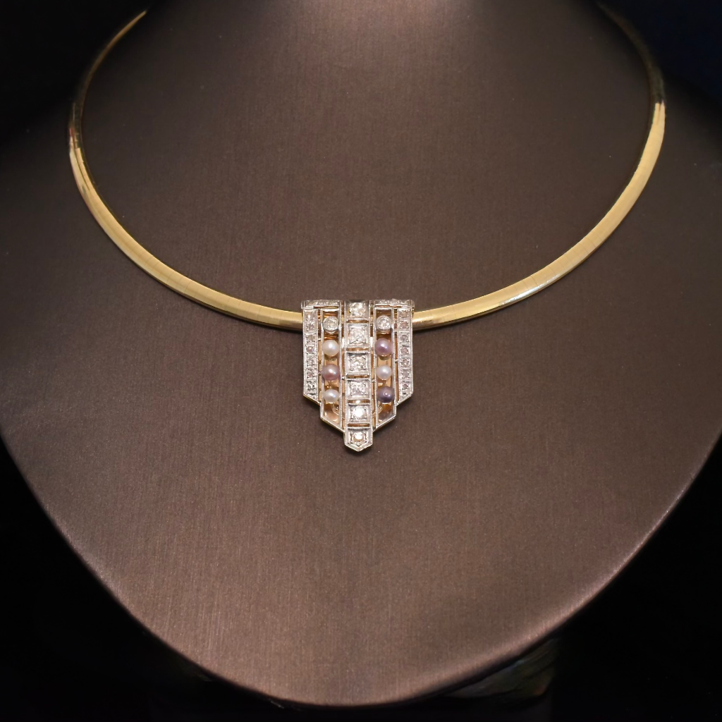 Antique Art Deco 14ct Rose Gold And Platinum Diamond And Pearl Dress Clip Circa 1925