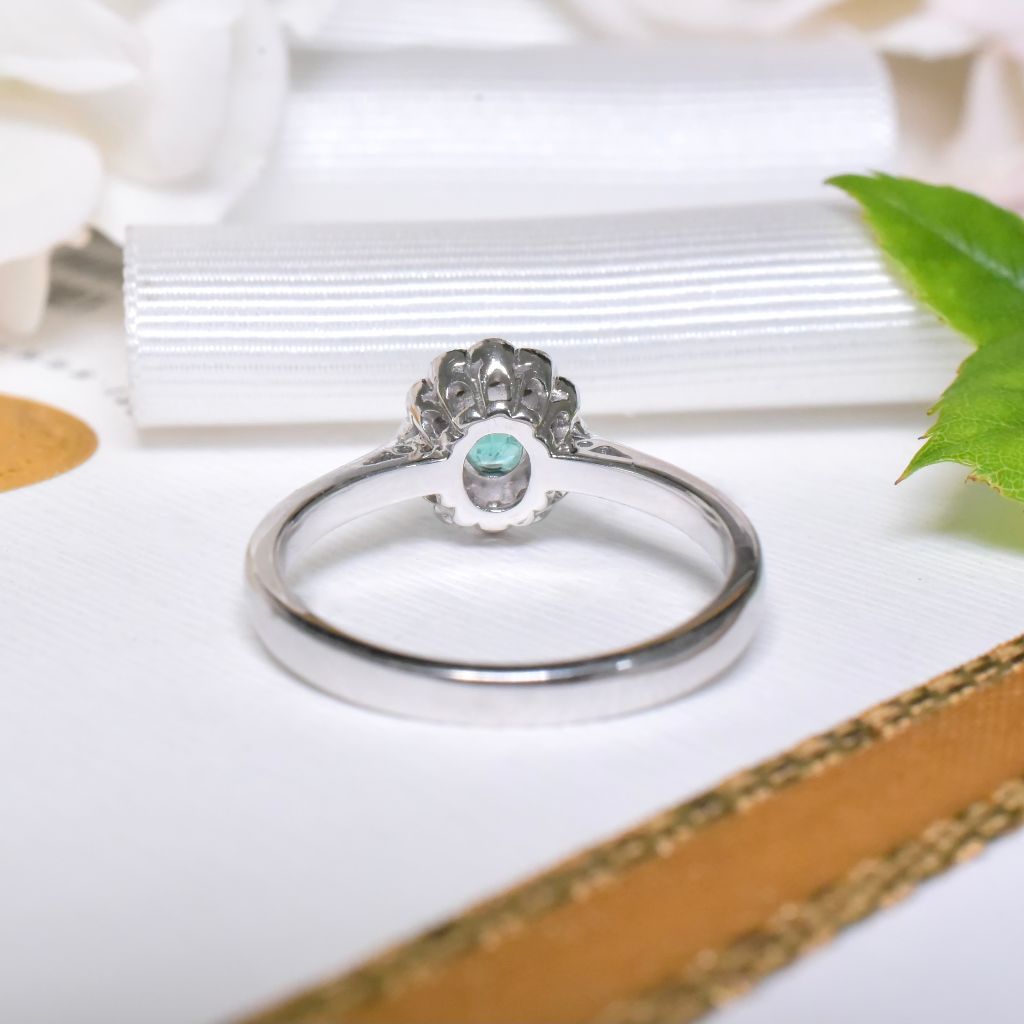 Contemporary 18ct White Gold Emerald And Diamond ‘Daisy’ Halo Ring