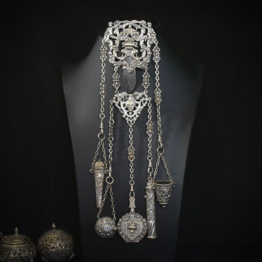 Magnificent Antique Victorian Silver Plated Sewing Chatelaine Circa 1890-1900