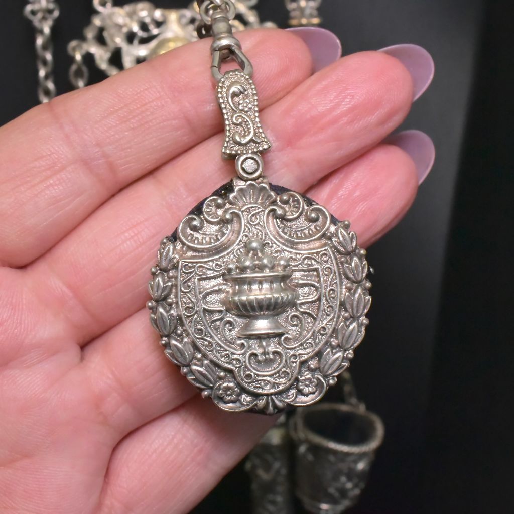 Magnificent Antique Victorian Silver Plated Sewing Chatelaine Circa 1890-1900
