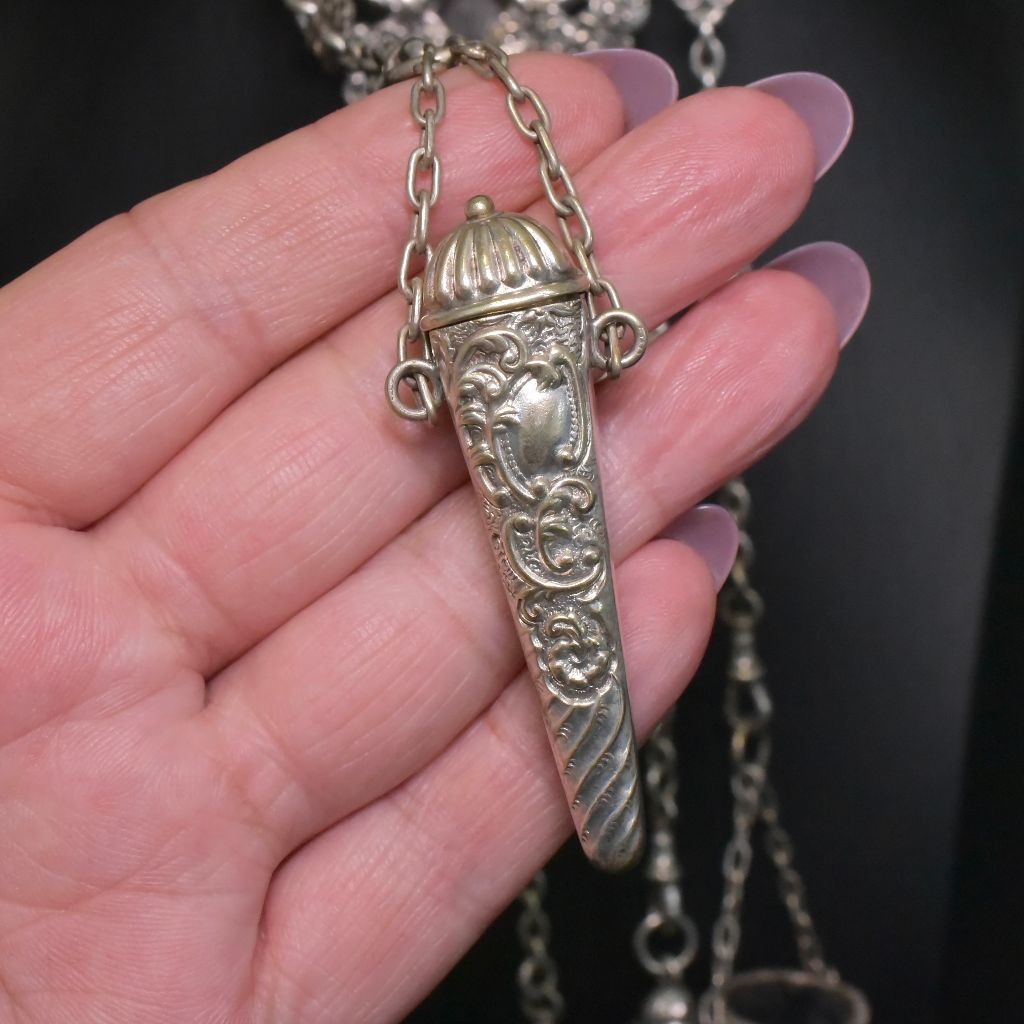 Magnificent Antique Victorian Silver Plated Sewing Chatelaine Circa 1890-1900