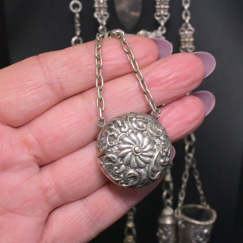 Magnificent Antique Victorian Silver Plated Sewing Chatelaine Circa 1890-1900