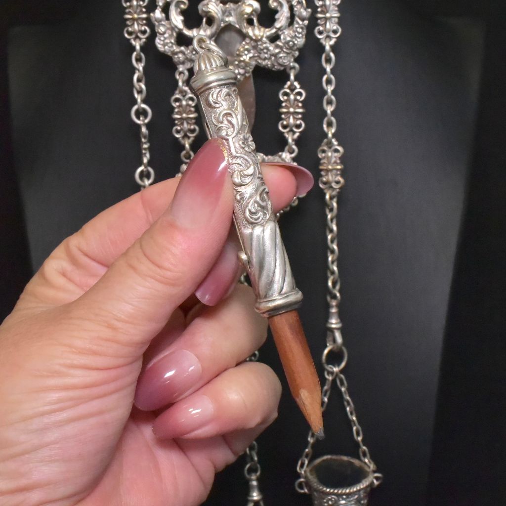 Magnificent Antique Victorian Silver Plated Sewing Chatelaine Circa 1890-1900