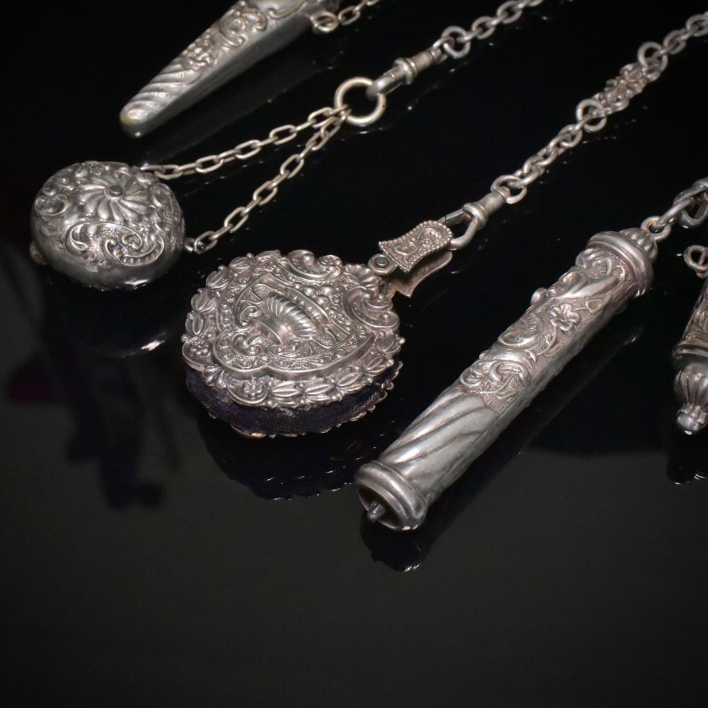 Magnificent Antique Victorian Silver Plated Sewing Chatelaine Circa 1890-1900