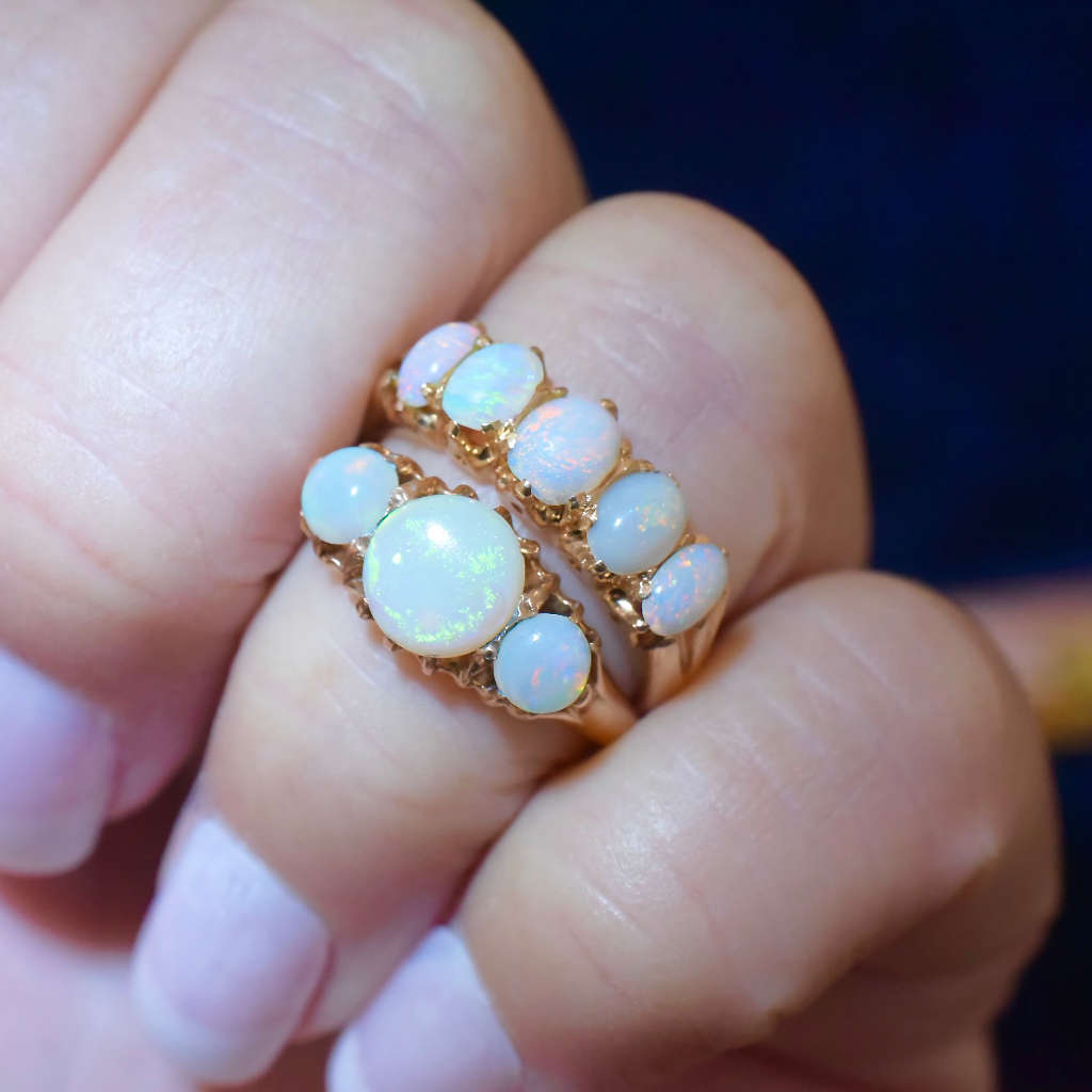 Antique 15ct Rose Gold Solid Opal Trilogy Ring Circa 1910-1920