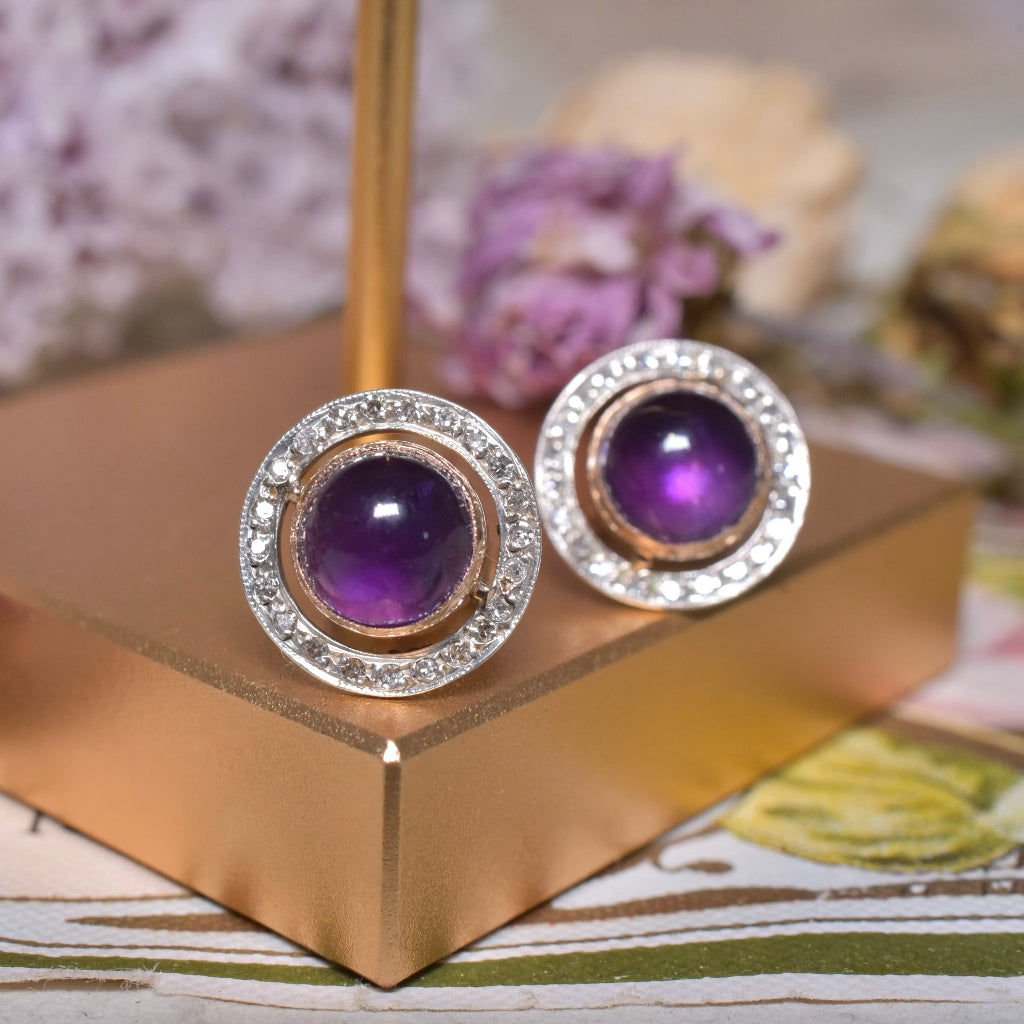 Antique 15ct Rose Gold And Silver Diamond & Amethyst Earrings Circa 1910-1920’s