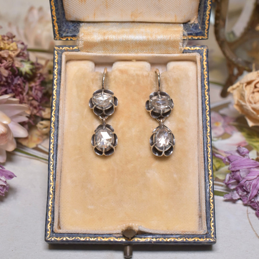 Antique Victorian 12ct Gold And Silver Diamond Earrings Circa 1870-1890