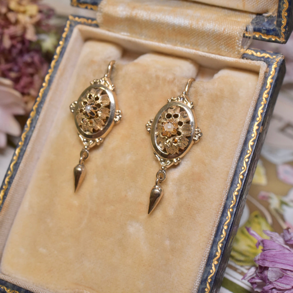 Antique Victorian 14ct Yellow Gold ‘Back To Front’ Closure Earrings Circa 1880-1900