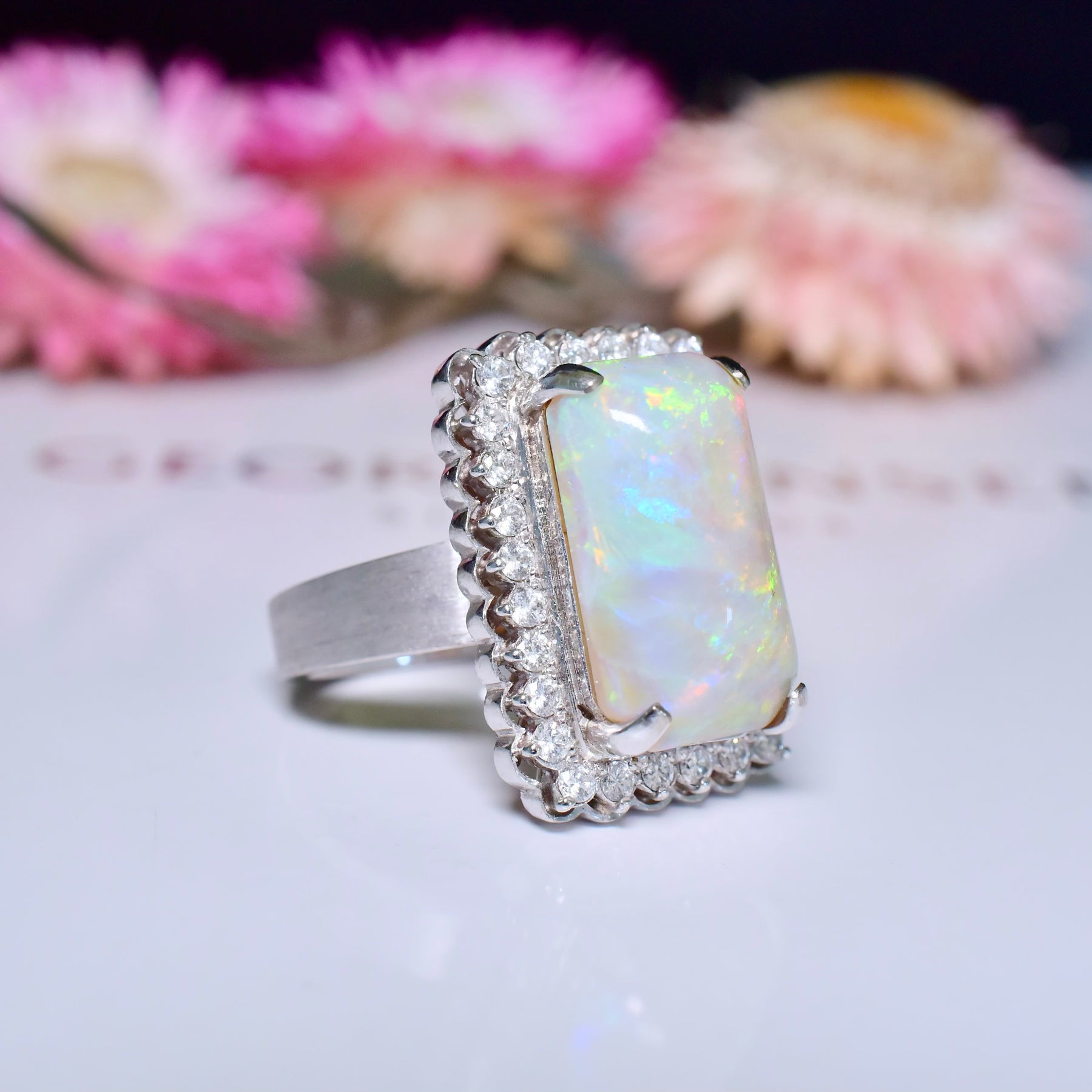 Contemporary 14ct White Gold Solid White Opal Ring Independent Valuation Included With Purchase $12,400 AUD