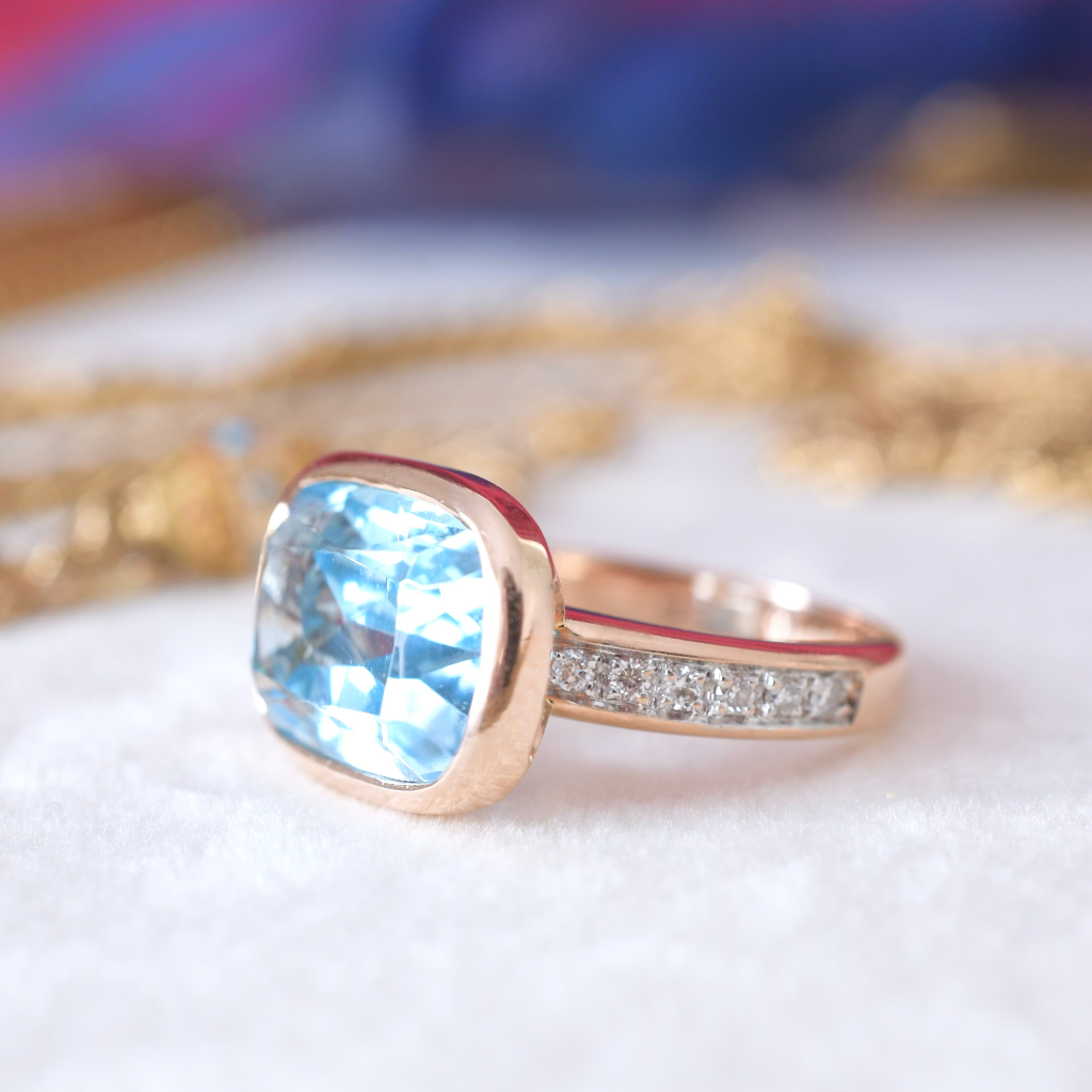 Contemporary 9ct Rose Gold Topaz And Diamond Ring
