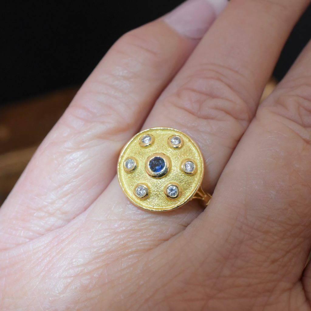 Contemporary 18ct Yellow Gold Sapphire And Diamond Ring