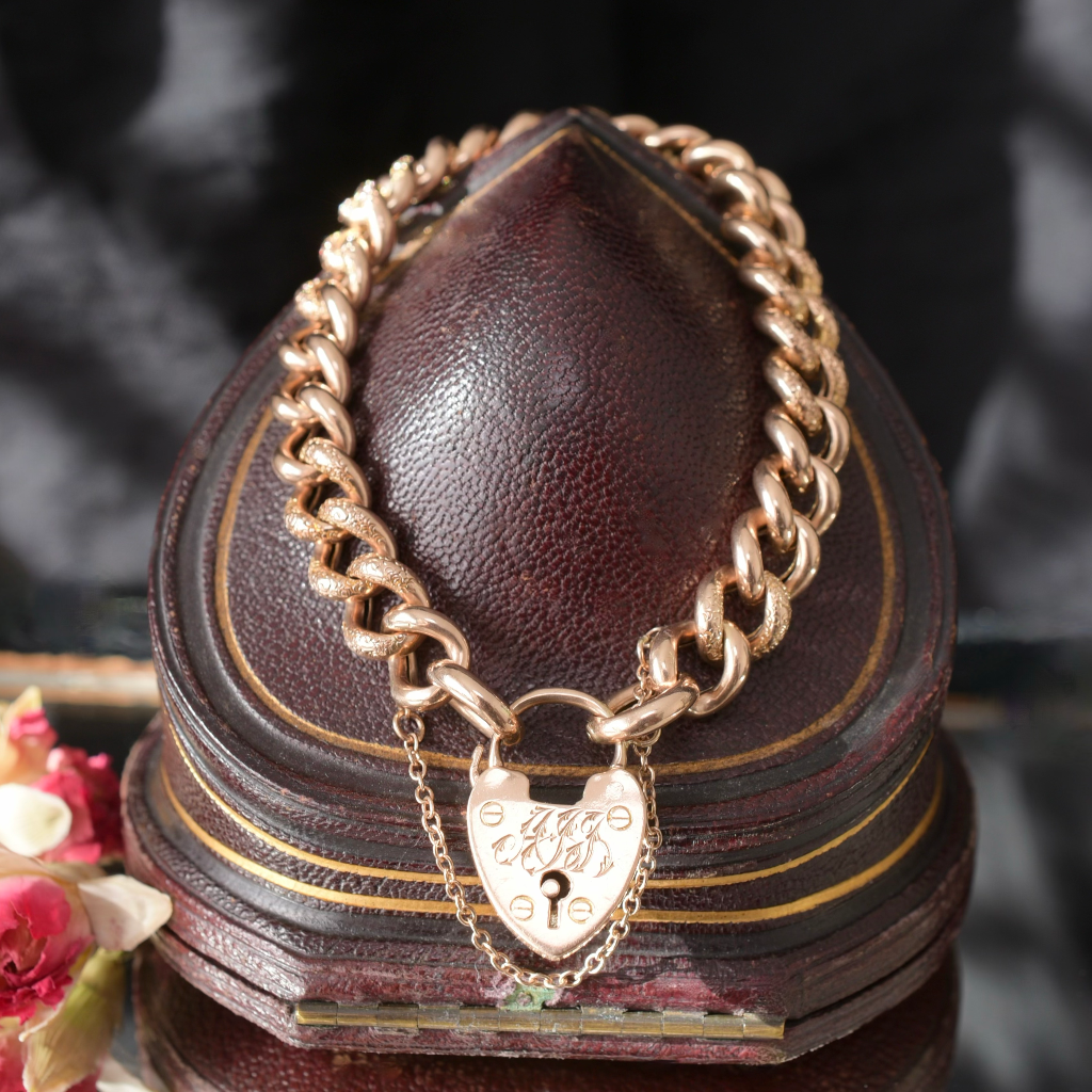 Antique 9ct Rose Gold ‘Day And Night’ Heart Padlock Bracelet Circa 1900