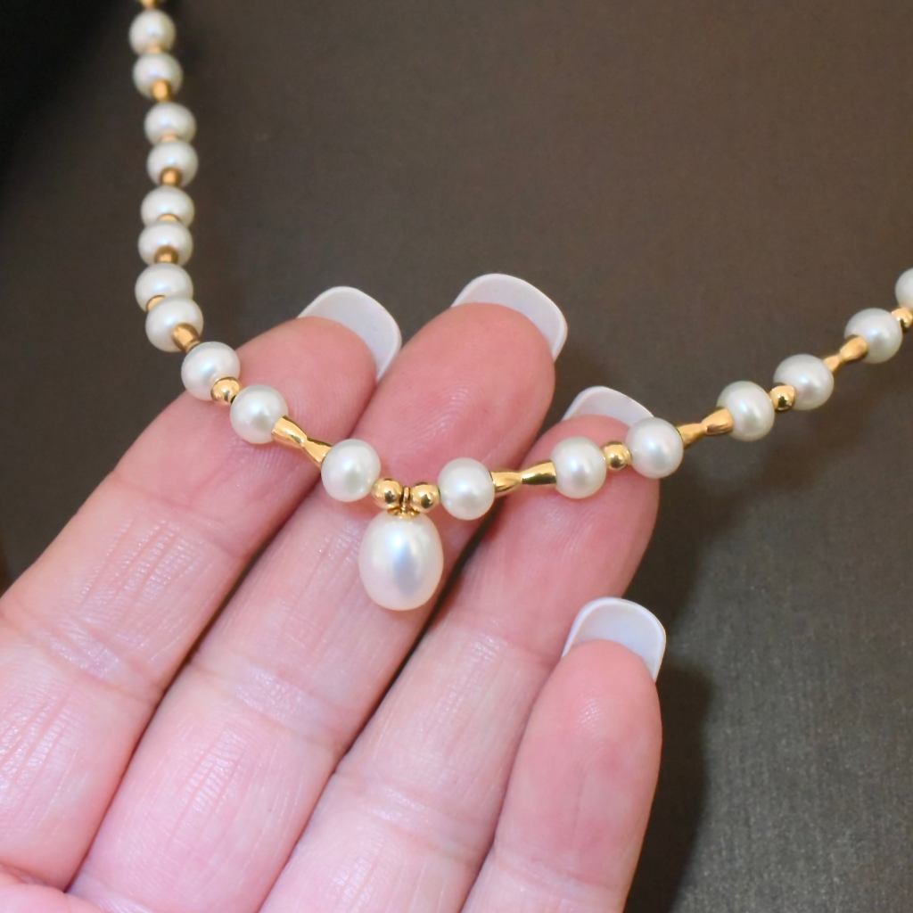 Modern 14ct Rose Gold And Freshwater Pearl Necklace