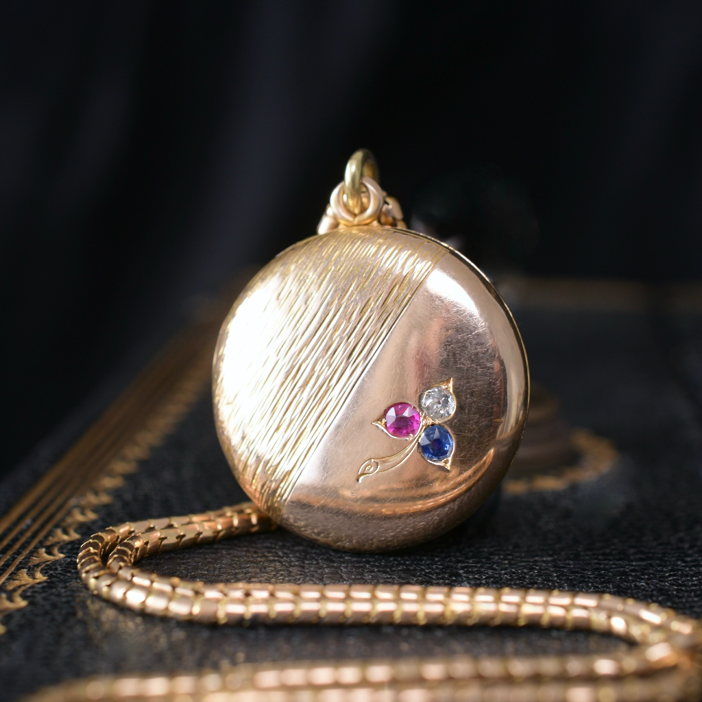 Antique Art Nouveau 15ct Gold Diamond Ruby Sapphire Locket Circa 1890-1910-15