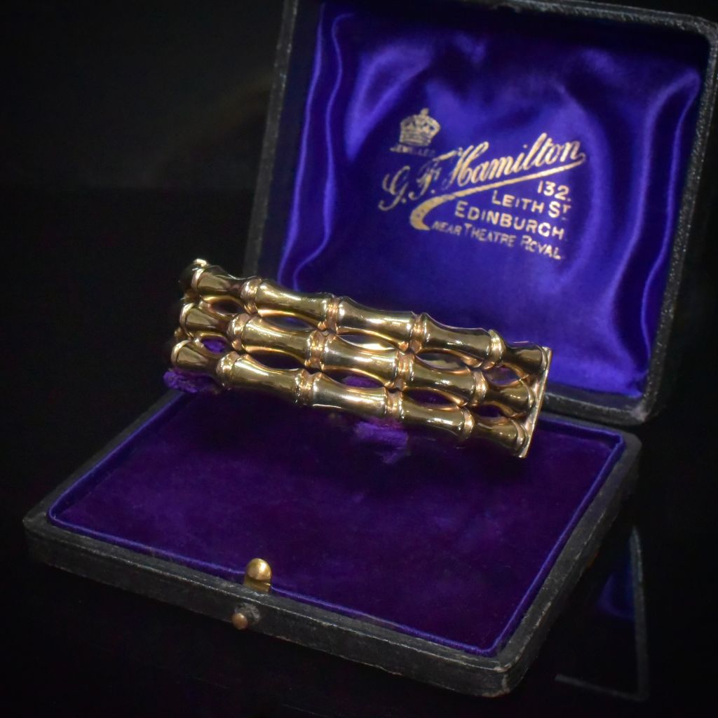 Antique 9ct Yellow Gold Triple Bamboo Bangle Circa 1910-15