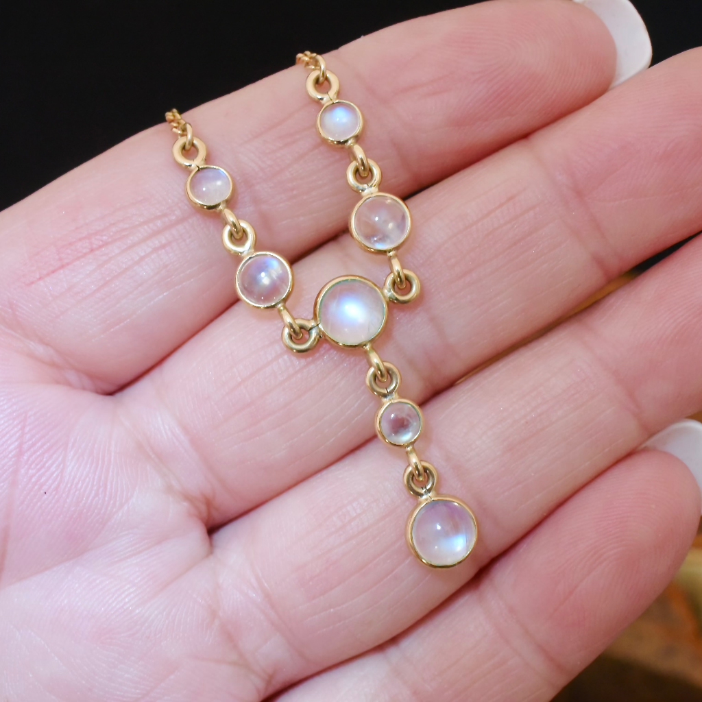Modern 9ct Yellow Gold Moonstone Necklace And Earring Set