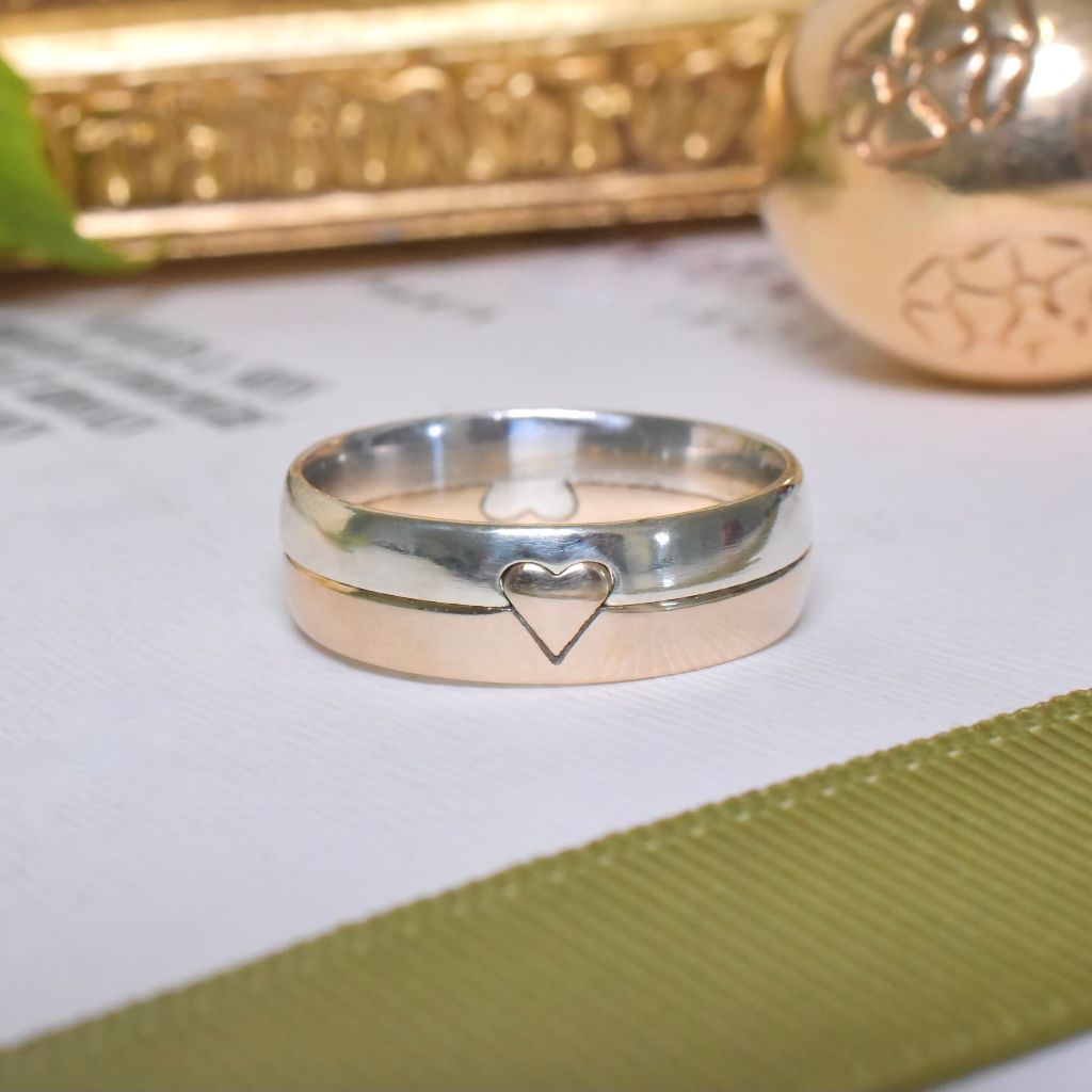 Modern 9ct White And Yellow Gold Two Toned ‘Heart’ Interlocking Ring