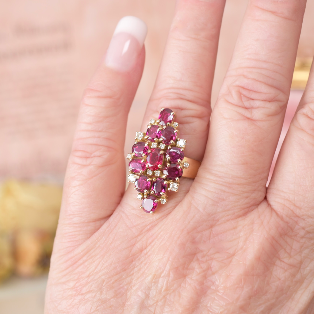 Contemporary 14ct Yellow Gold Ruby And Diamond Cocktail Ring Independent Valuation For $8,950 AUD