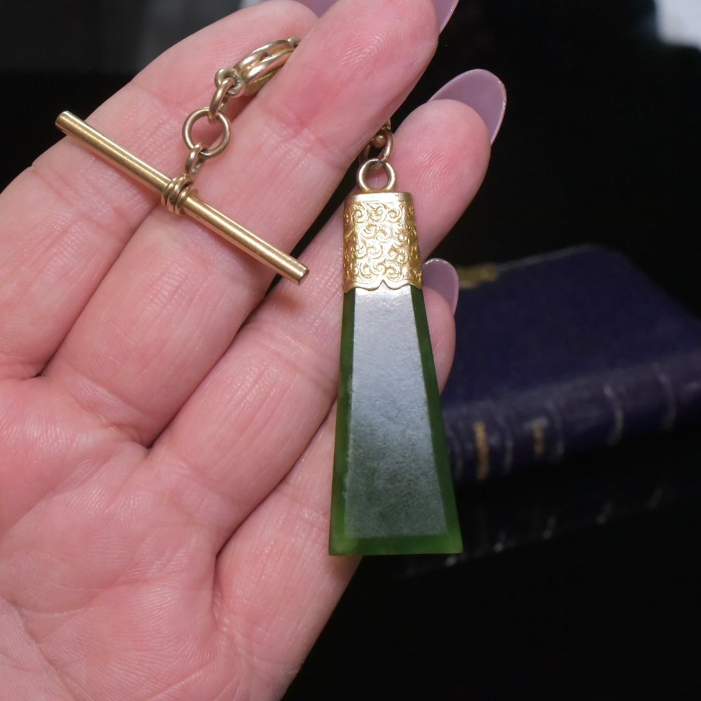 Antique Edwardian 15ct Rose Gold And Nephrite Jade Sliding Watch Fob Pendant Circa 1910