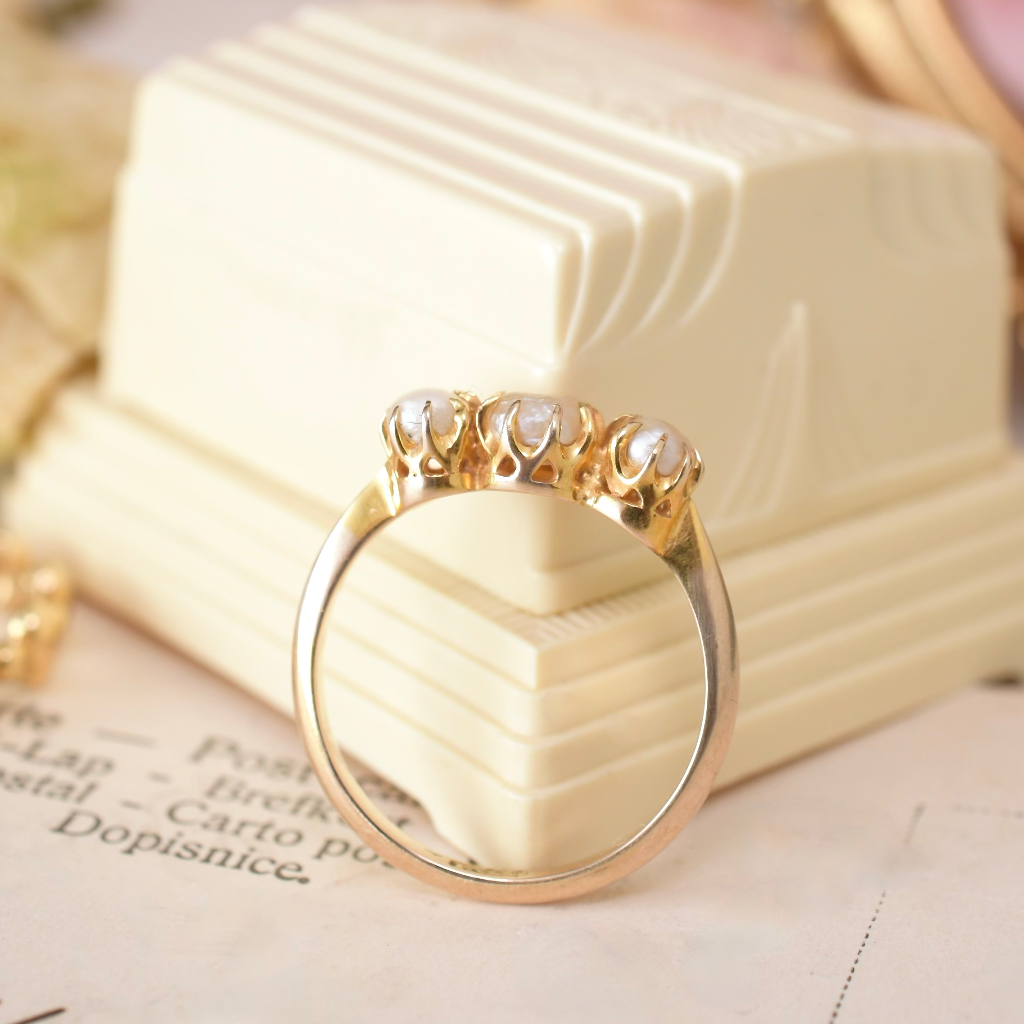 Antique 15ct Yellow Gold Freshwater Pearl Trilogy Ring Circa 1920’s