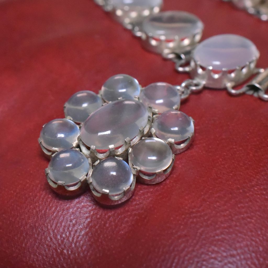 Antique Edwardian to Early Art Deco Era Silver And Moonstone Pendant Necklace - 50.00ct