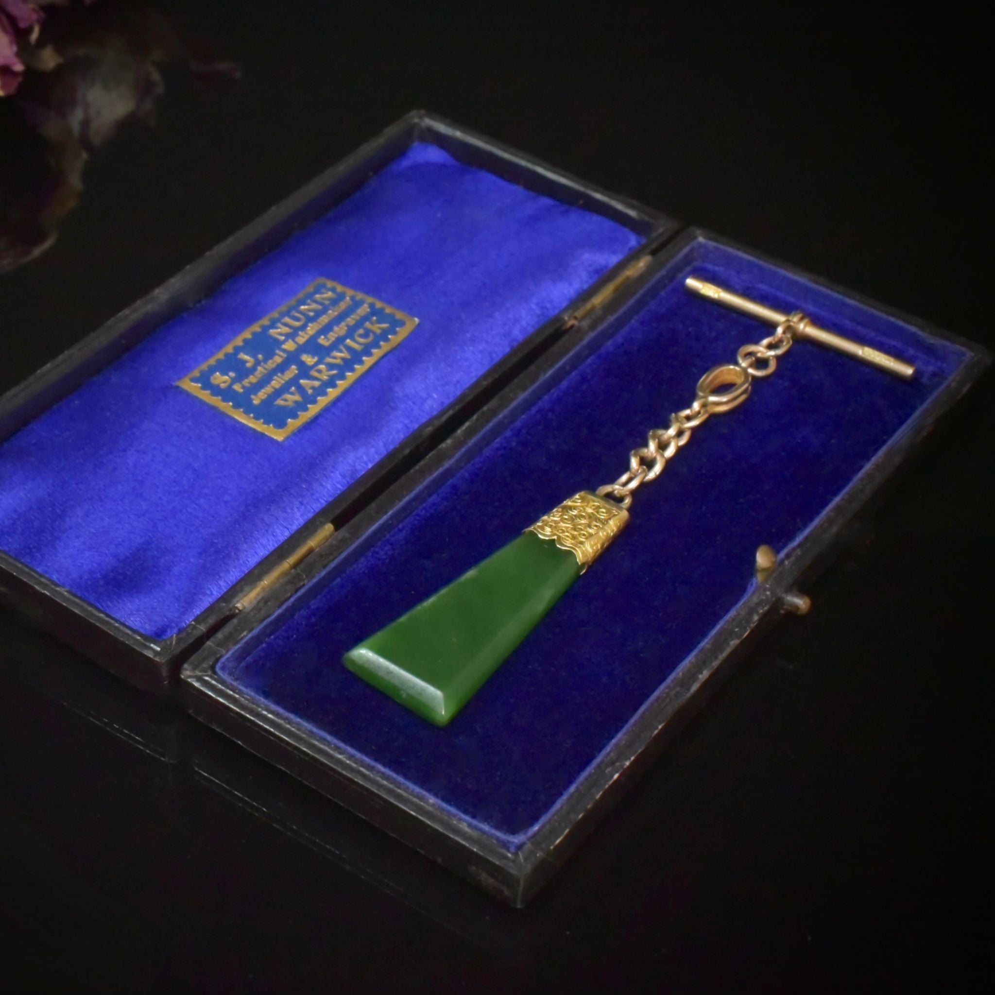 Antique Edwardian 15ct Rose Gold And Nephrite Jade Sliding Watch Fob Pendant Circa 1910