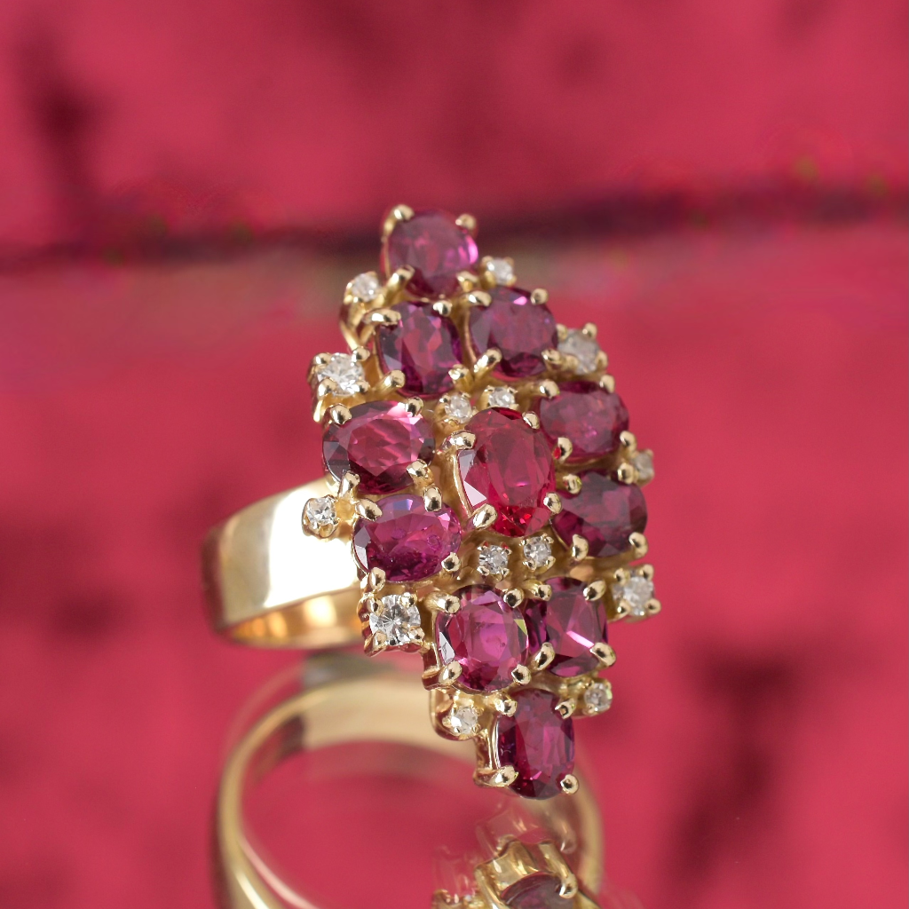 Contemporary 14ct Yellow Gold Ruby And Diamond Cocktail Ring Independent Valuation For $8,950 AUD