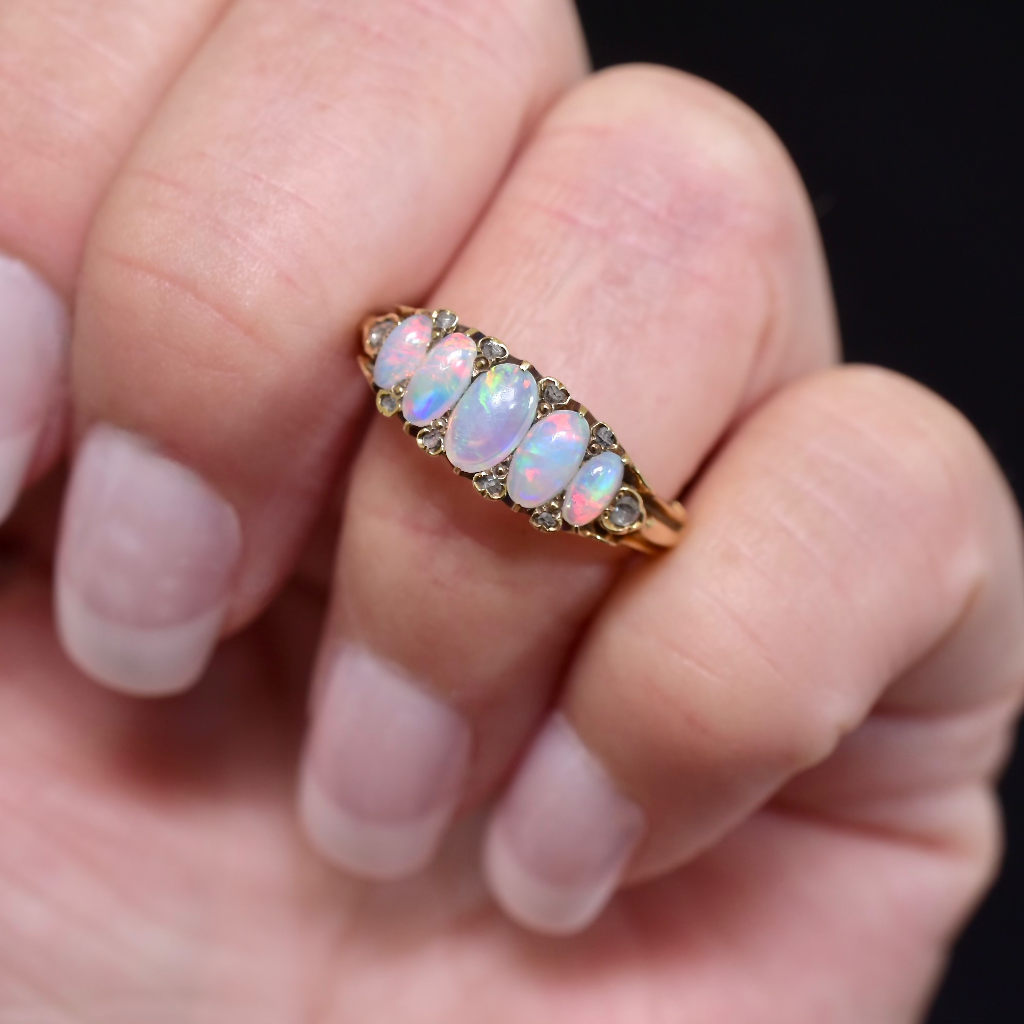 Antique 18ct Rose Gold Opal And Diamond Ring - Circa 1900