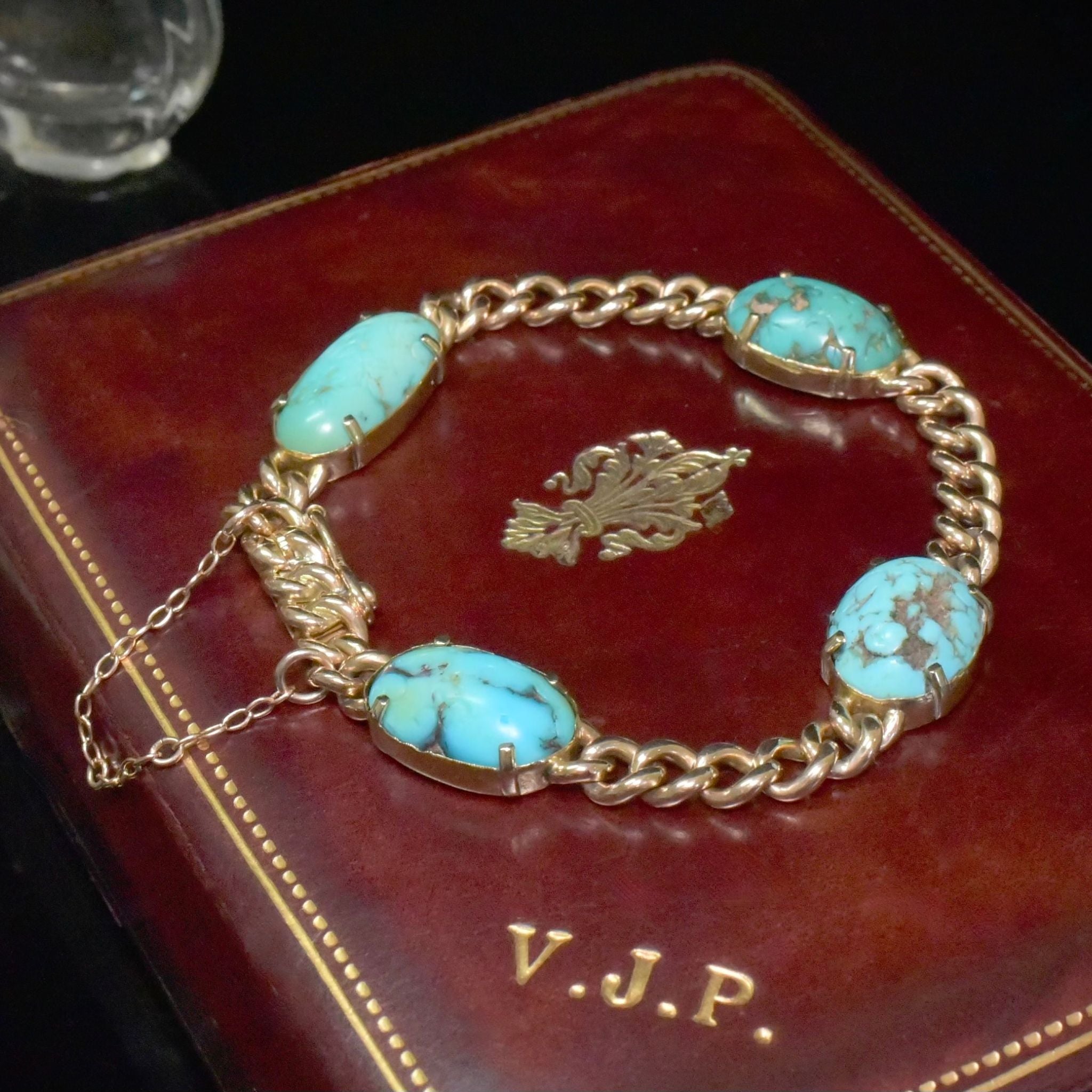 Fabulous Antique Australian 15ct Rose Gold And Carved Turquoise Bracelet Circa 1910