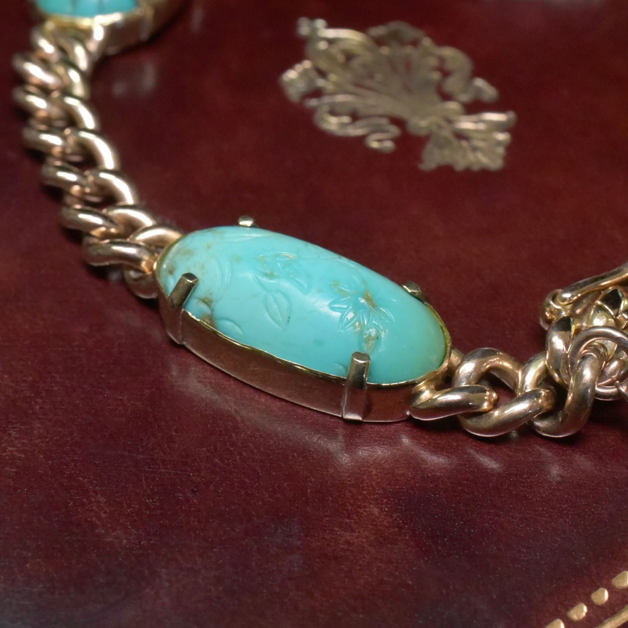 Fabulous Antique Australian 15ct Rose Gold And Carved Turquoise Bracelet Circa 1910