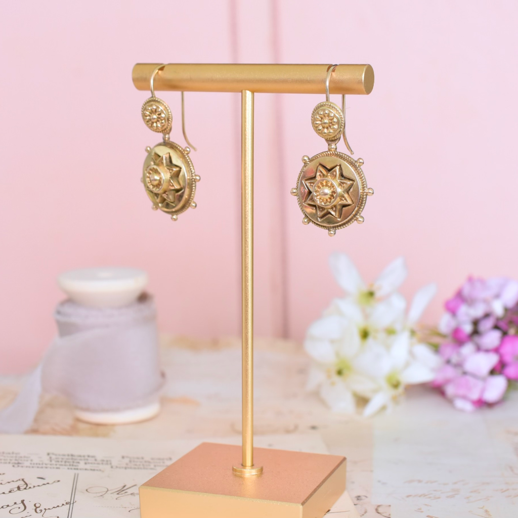 Antique Edwardian *Gold Filled* Star Disc Earrings