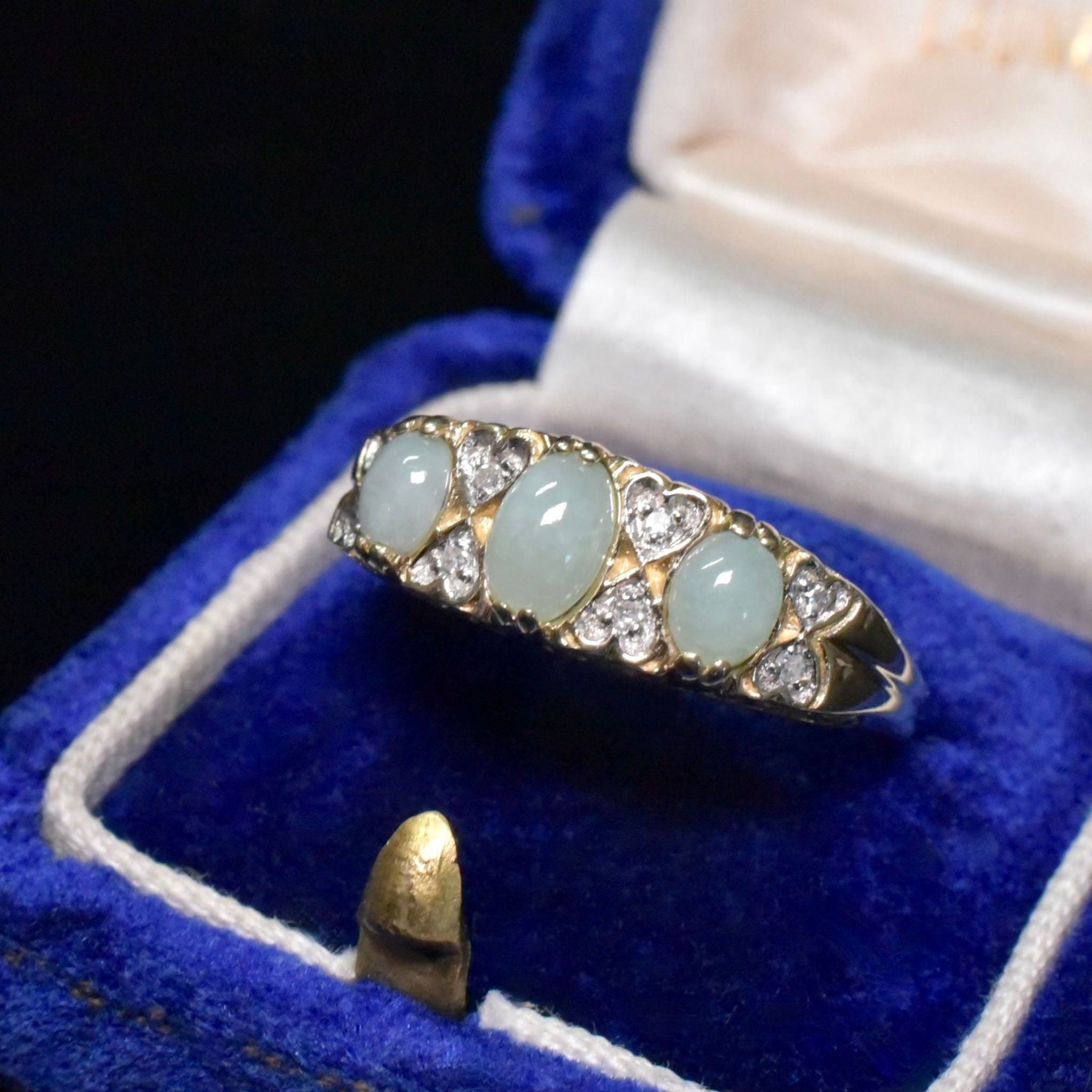 Vintage 9ct Yellow Gold Jadeite And Diamond Ring